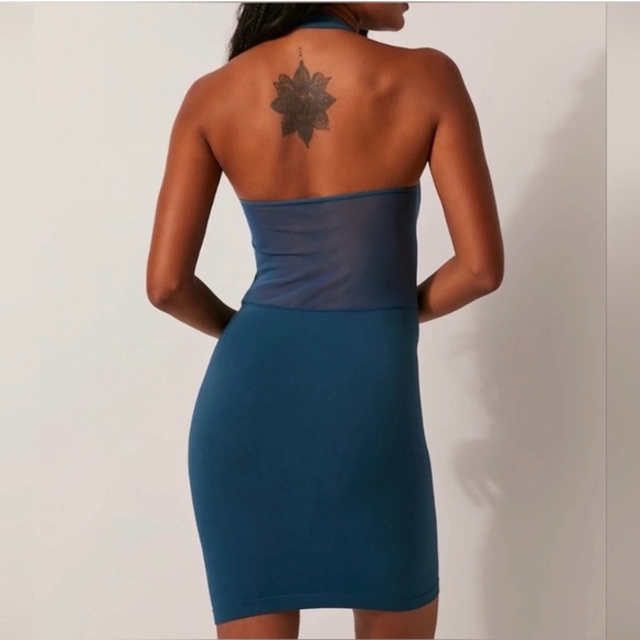 Free People Taking Sides Bodycon Slip Dress Size XS / Small Teal Blue Green NWOT - Picture 2 of 8